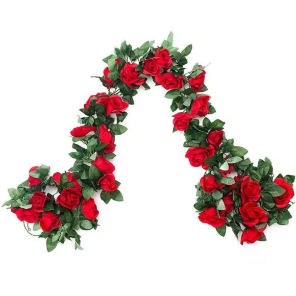 2 Pack (16FT) Artificial Rose Vine Flowers Plants Fake Flower Vine for Wedding - Picture 1 of 7